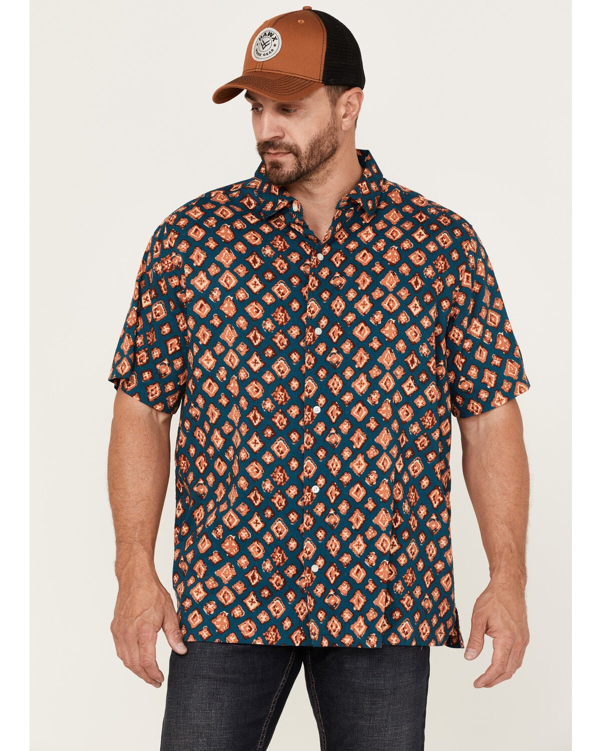 Gibson Men's Honky Tonk Southwestern Print Short Sleeve Button-Down Western Shirt, Multi, hi-res