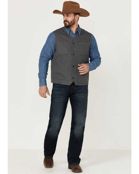 Blue Ranchwear Men's Solid Button-Down Duck Canvas Vest , Charcoal, hi-res