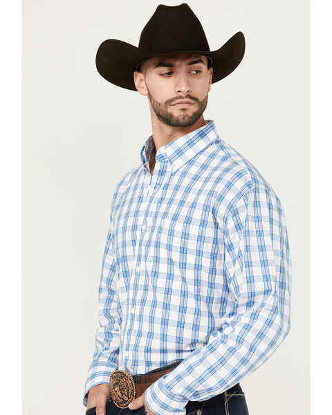 Image #2 - George Strait By Wrangler Men's Plaid Print Long Sleeve Button-Down Stretch Western Shirt , White, hi-res