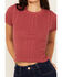 Image #3 - Evergreen Women's Cable Rib Short Sleeve Top, Burgundy, hi-res