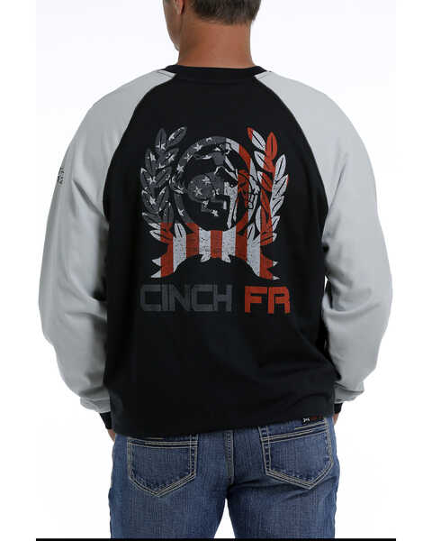 Cinch Men's FR Flag Logo Raglan Long Sleeve Work Shirt , Black, hi-res