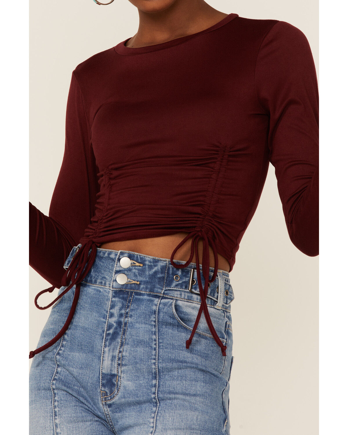 Image #2 - Moa Moa Women's Cinched Top, Burgundy, hi-res