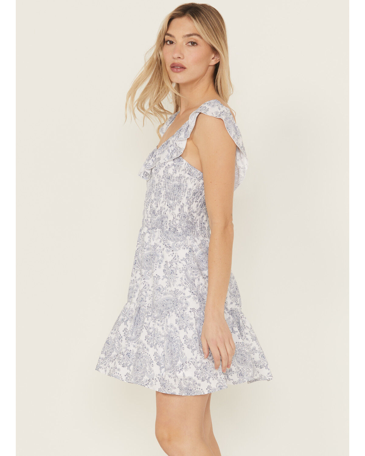 Image #2 - Wrangler Retro Women's Ruffle Smocked Mini Dress, Blue, hi-res