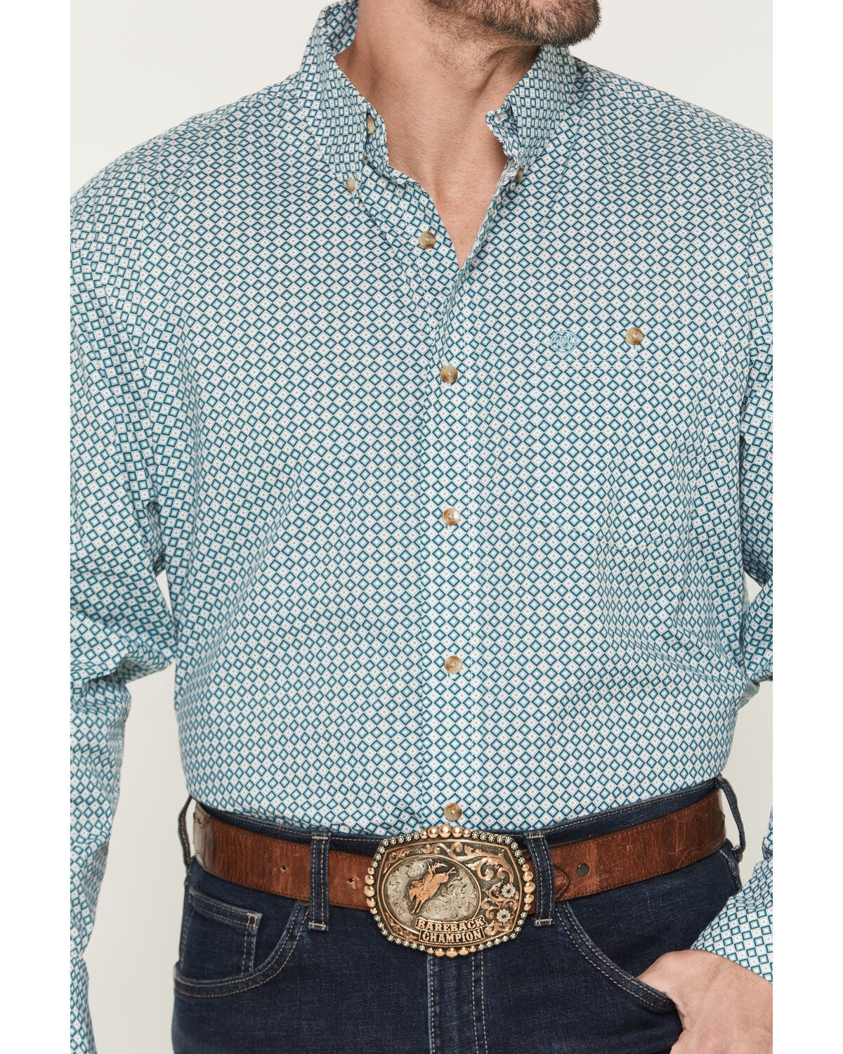 Image #3 - Wrangler Men's Classics Geo Print Long Sleeve Button-Down Western Shirt - Tall, Turquoise, hi-res