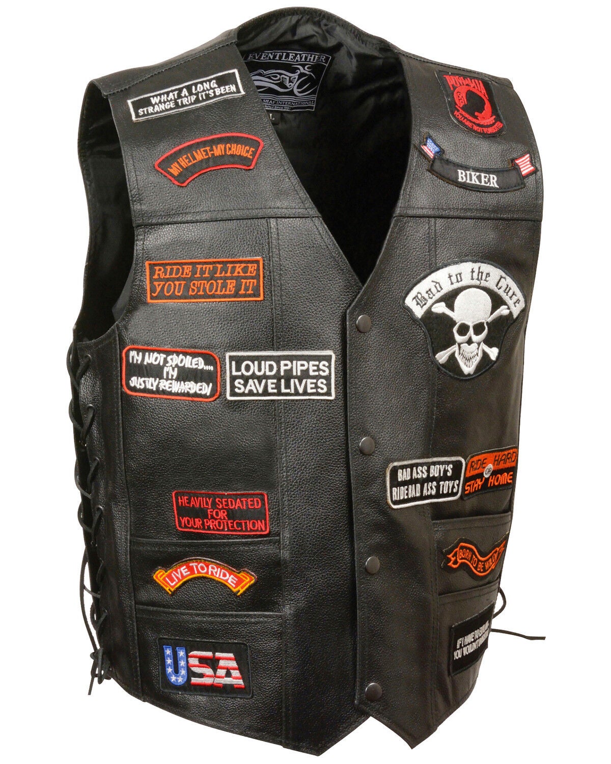 Milwaukee Leather Men's Side Lace Patch Vest, Black, hi-res