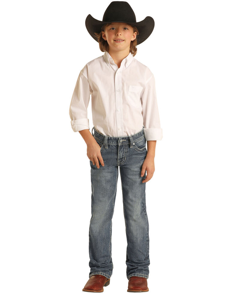 Rock & Roll Denim Boys' V-Pocket Bootcut Jeans, Blue, hi-res