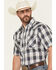 Image #2 - Ely Walker Men's Plaid Print Short Sleeve Snap Western Shirt, Navy, hi-res