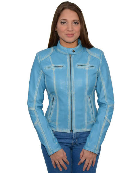 Image #1 - Milwaukee Leather Women's Sheepskin Scuba Style Moto Jacket, Aqua, hi-res