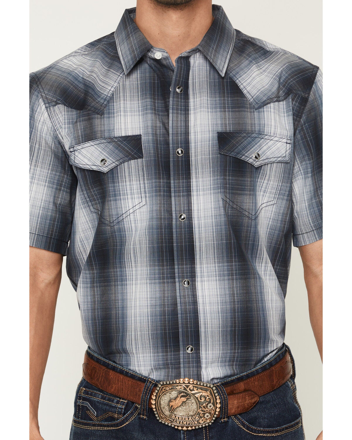 Image #3 - Cody James Men's Weed Wacker Plaid Print Short Sleeve Snap Western Shirt - Big, Blue, hi-res