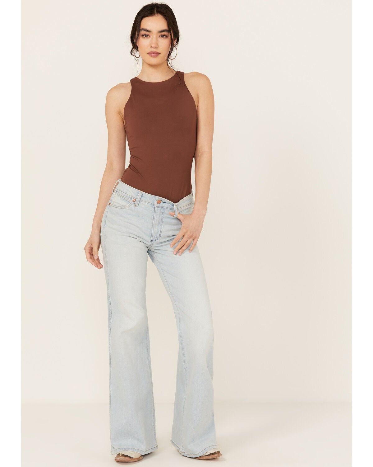 Wrangler Women's Light Wash Wanderer Mid Rise Flare Stretch Denim Jeans, Light Wash, hi-res
