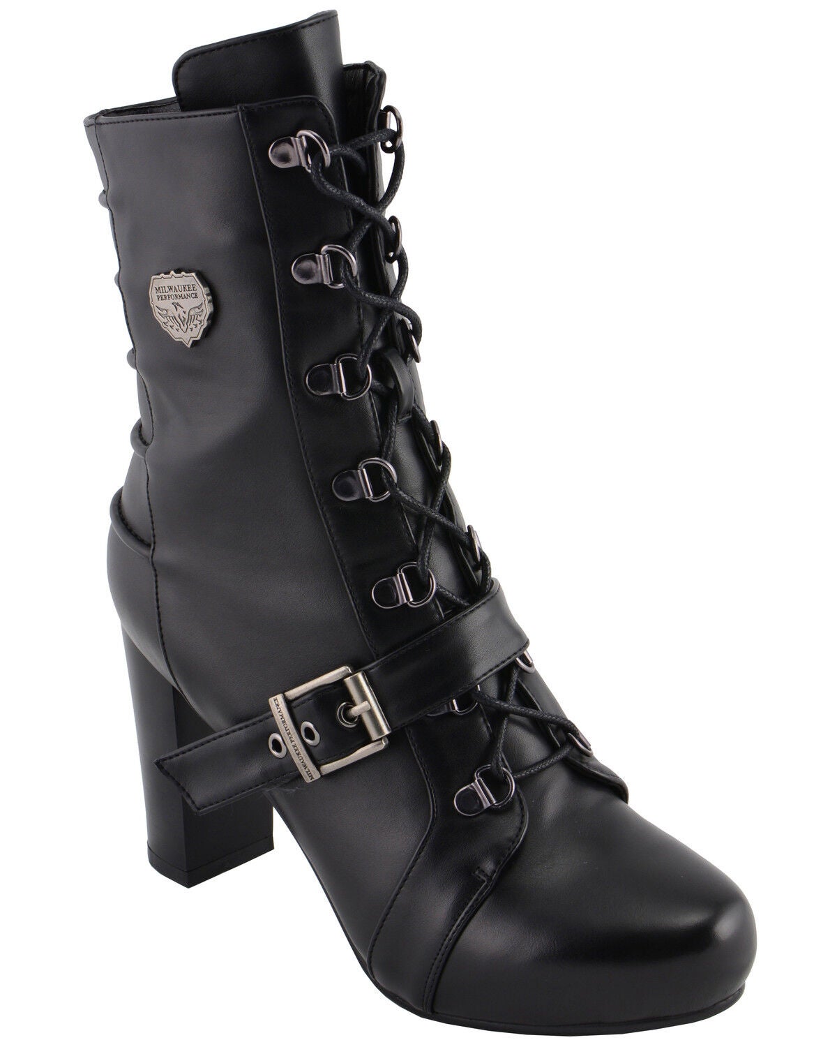 Milwaukee Leather Women's Block Heel Lace Front Boots - Round Toe, Black, hi-res