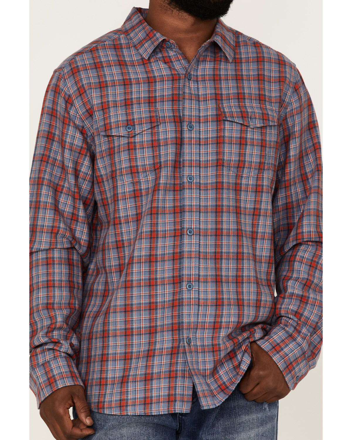Image #3 - Brothers and Sons Men's Plaid Print Long Sleeve Button Down Western Shirt, Indigo, hi-res