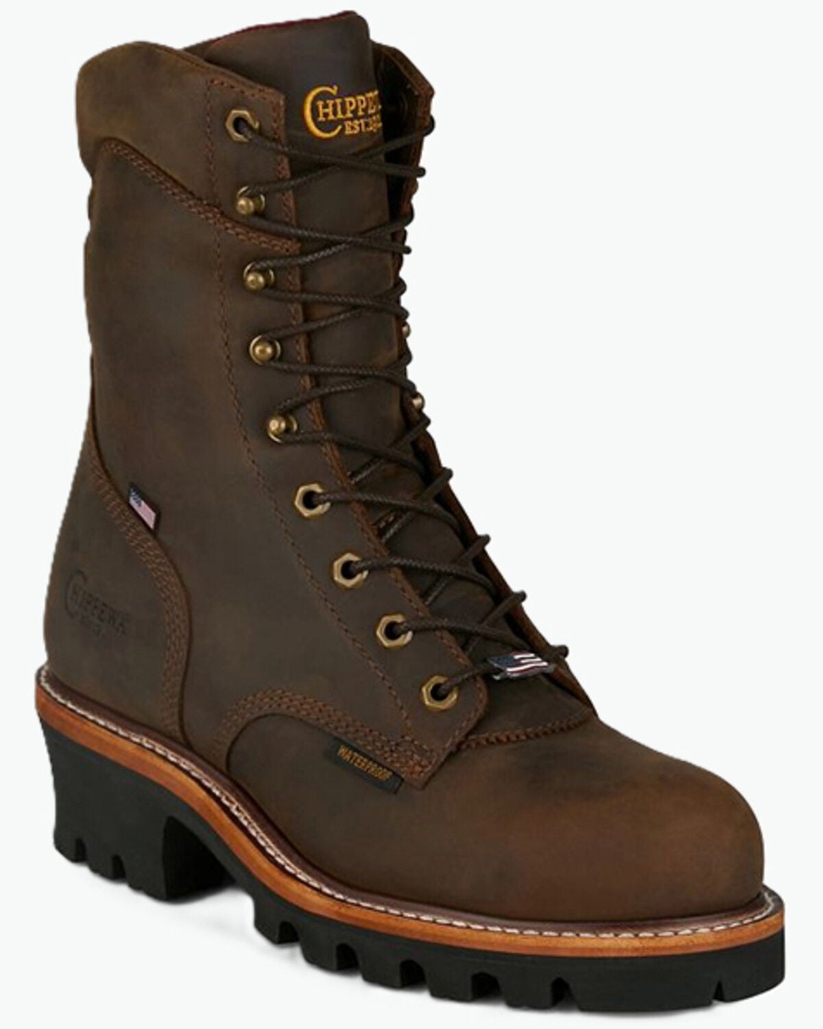 Image #1 - Chippewa Men's Super Logger 9" Waterproof Work Boots - Steel Toe, Brown, hi-res