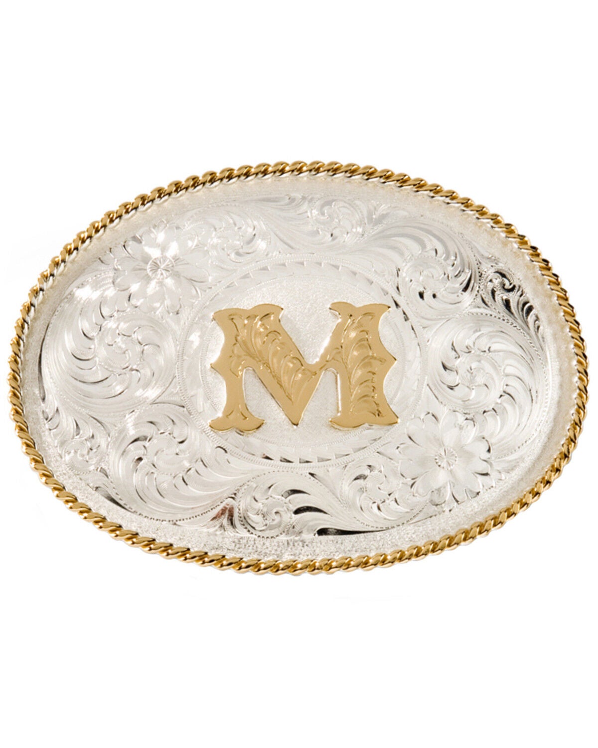 Montana Silversmiths Initial "M" Belt Buckle, Silver, hi-res