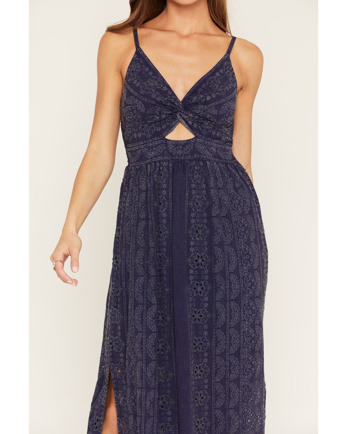 Image #3 - Angie Women's Acid Washed Eyelet Sleeveless Midi Dress, Blue, hi-res