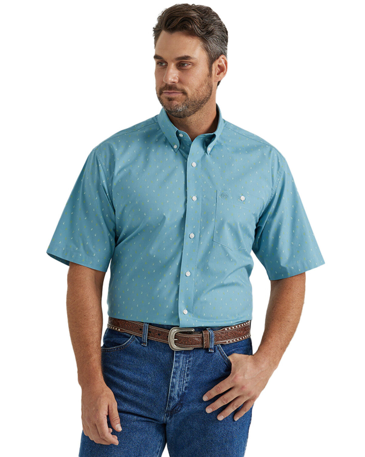 Image #1 - Wrangler Men's Classic Paisley Print Short Sleeve Button-Down Western Shirt - Tall, Blue, hi-res