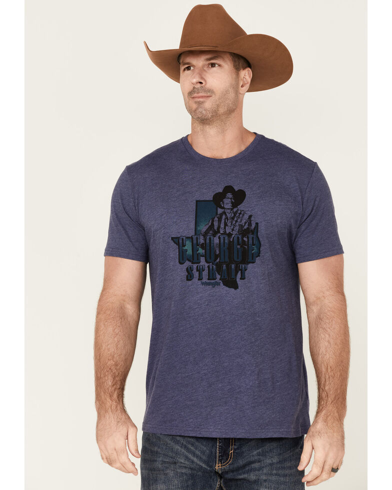 Wrangler Men's Heather Denim George Strait Texas Graphic Short Sleeve T-Shirt , Purple, hi-res