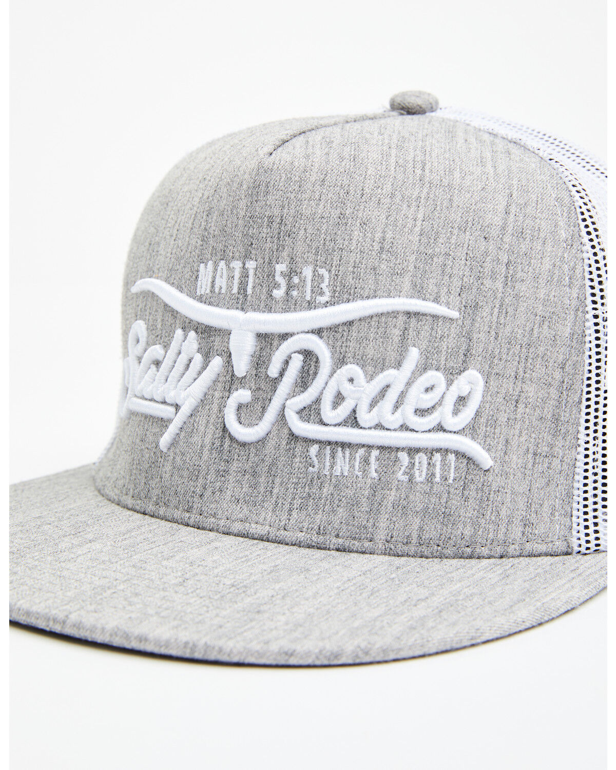Image #2 - Salty Rodeo Men's Longhorn Logo Embroidered Trucker Cap, Grey, hi-res