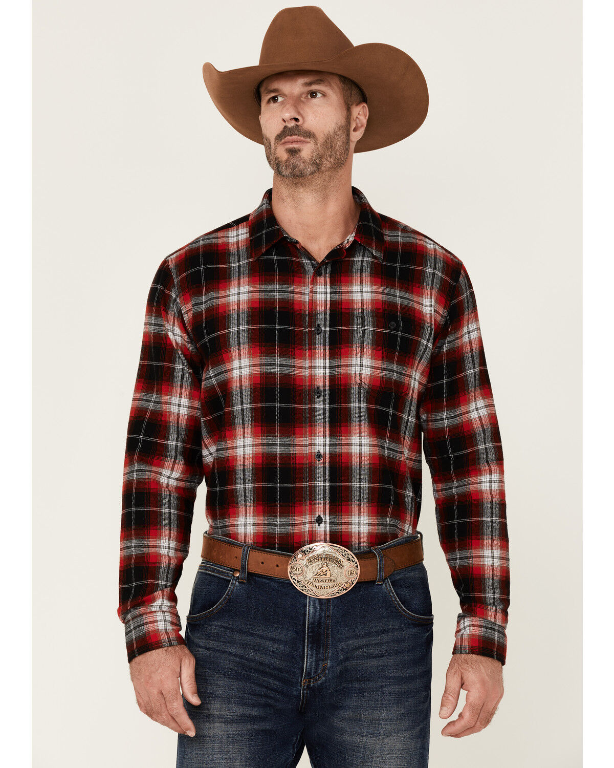 Image #1 - Gibson Men's Old School Plaid Long Sleeve Button Down Western Flannel Shirt, Red, hi-res
