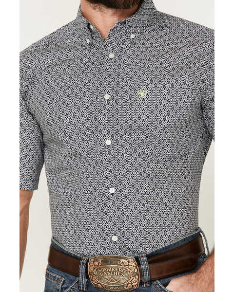 Image #3 - Ariat Men's Trace Mosaic Geo Print Fitted Short Sleeve Button-Down Western Shirt, Dark Blue, hi-res