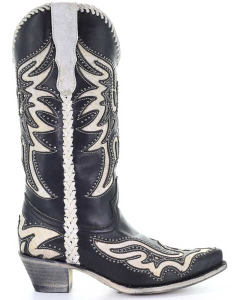 Image #2 - Corral Women's Black & White Inlay Western Boots - Snip Toe, , hi-res
