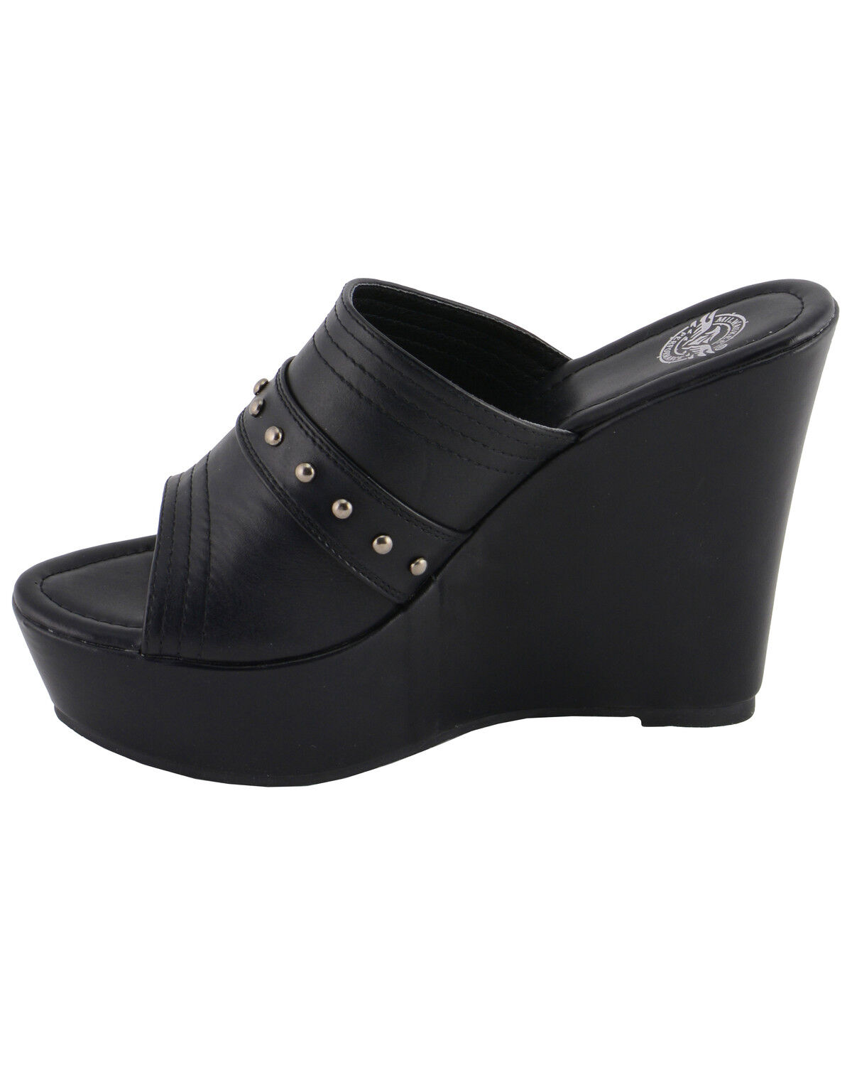 Image #4 - Milwaukee Leather Women's Rivet Detail Open Toe Wedge Sandals, Black, hi-res