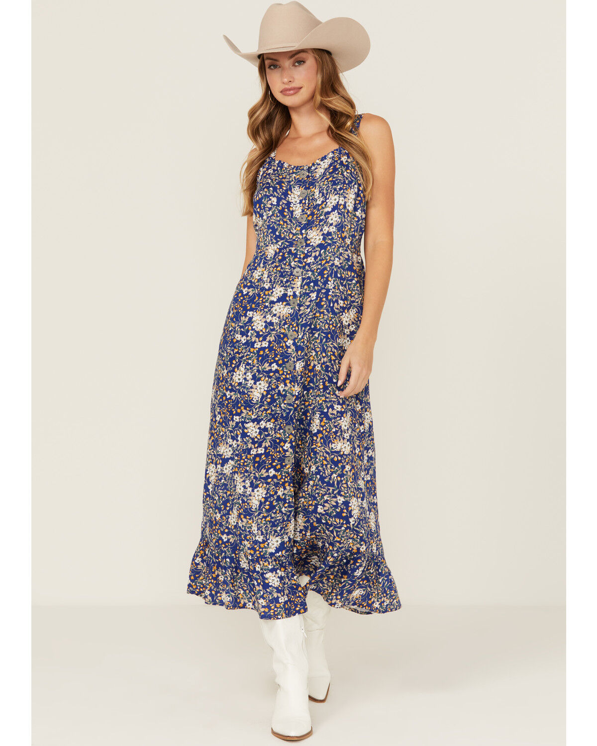 Image #1 - Cotton & Rye Women's Floral Print Midi Sundress, Blue, hi-res
