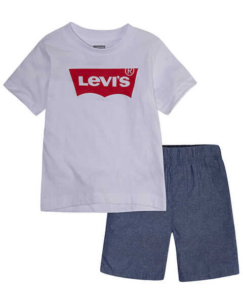 Levi's Toddler Boys' Batwing Logo Short Sleeve T-Shirt & Shorts Set - 2 Piece Set, White, hi-res
