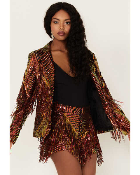 Image #1 - Any Old Iron Women's Sequins and Fringe Jacket, Rust Copper, hi-res