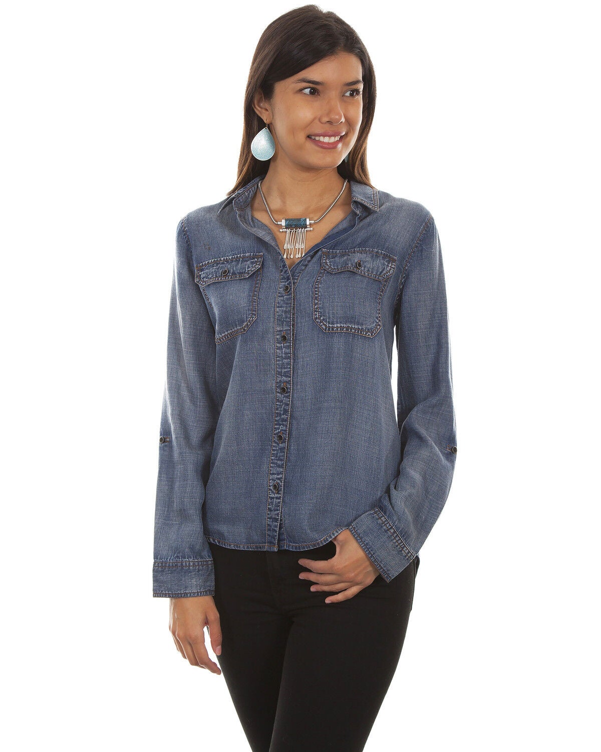 Denim Hi-Low Lace-Up Blouse | Sheplers