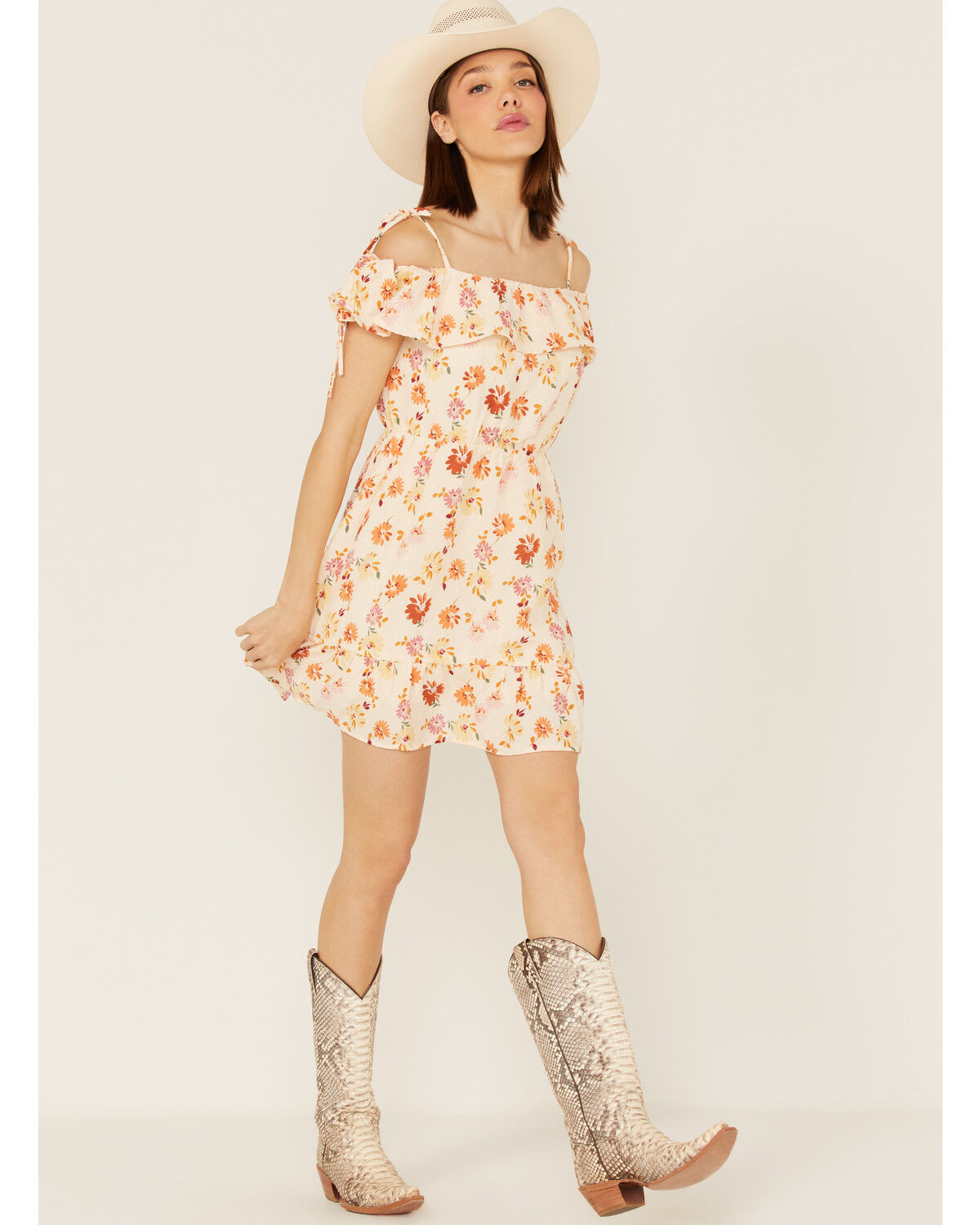 Image #2 - Sadie & Sage Women's Floral Print Moments of Joy Peplum Mini Dress, Yellow, hi-res