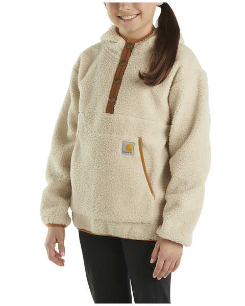 Image #2 - Carhartt Little Girls' 1/4 Snap Fleece Sweatshirt , Cream, hi-res