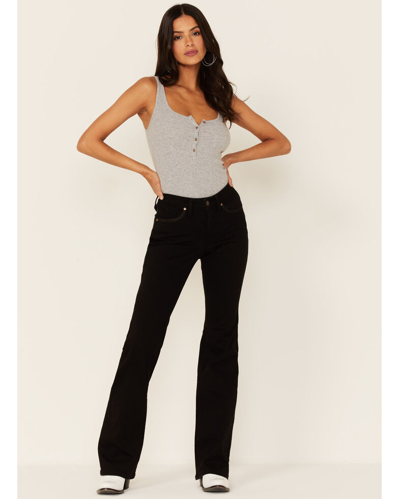 Shyanne Women's Medium Bootcut Lurex Gold Embroidered Pocket Denim Jeans - Black, Black, hi-res