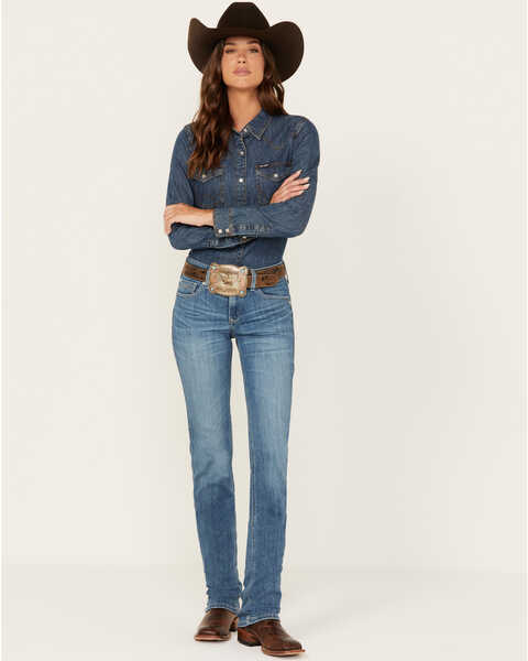 Image #1 - Ariat Women's R.E.A.L Medium Wash Perfect Rise Clover Straight Jeans , Medium Wash, hi-res