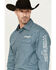 Wrangler Men's Logo Geo Print Long Sleeve Western Snap Shirt, Navy, hi-res