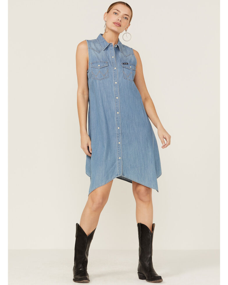 Wrangler Women's Denim Sleeveless Hanky Hem Midi Dress, Blue, hi-res