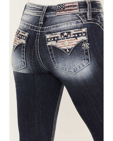 Image #2 - Miss Me Women's Dark Wash Mid Rise Americana Flap Bootcut Jeans, Dark Wash, hi-res