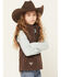 Image #2 - Cowgirl Hardware Girls' Cowgirl Cowhide Print Softshell Vest, Brown, hi-res