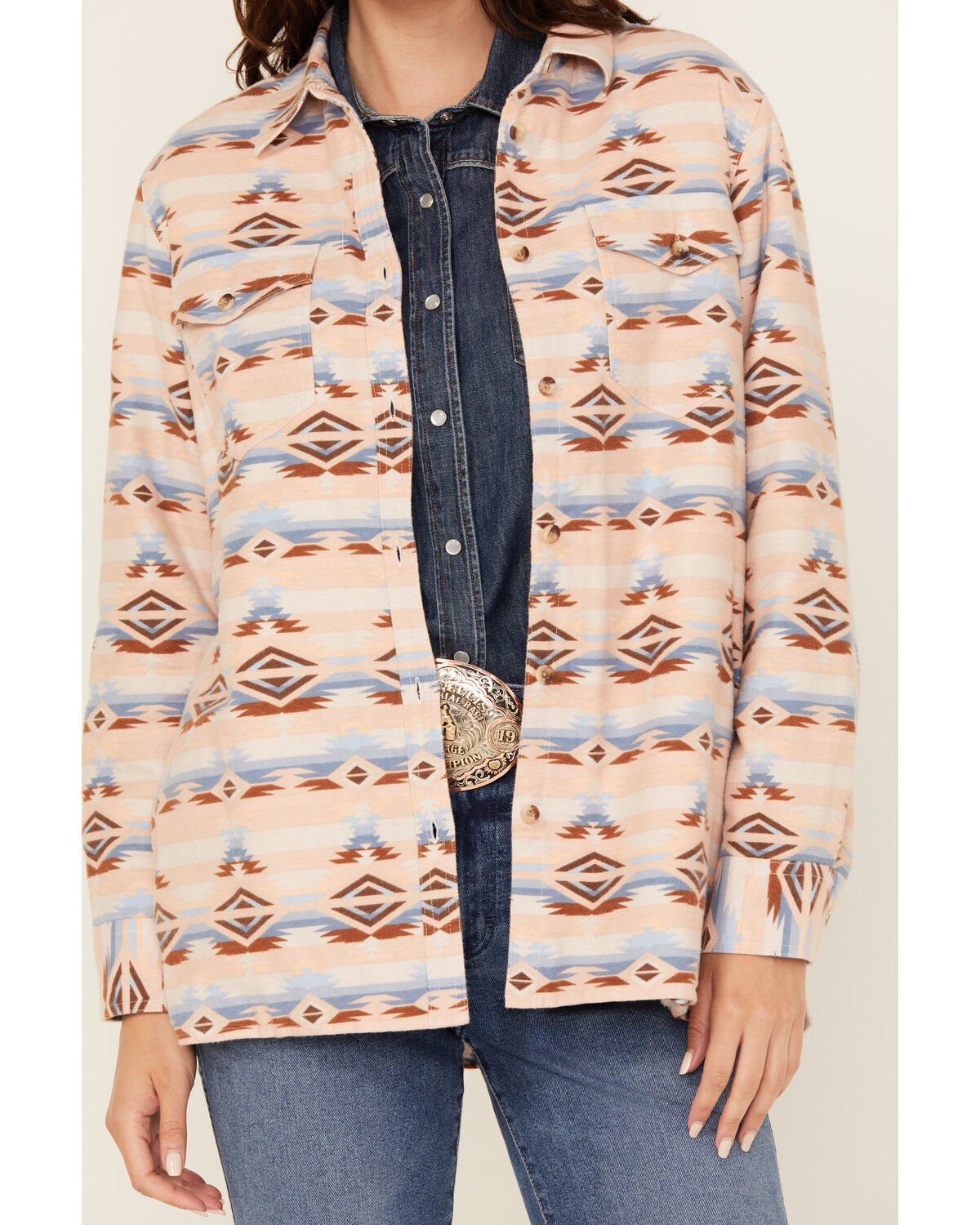 Image #3 - Ely Walker Women's Southwestern Print Sherpa Lined Shacket, Multi, hi-res