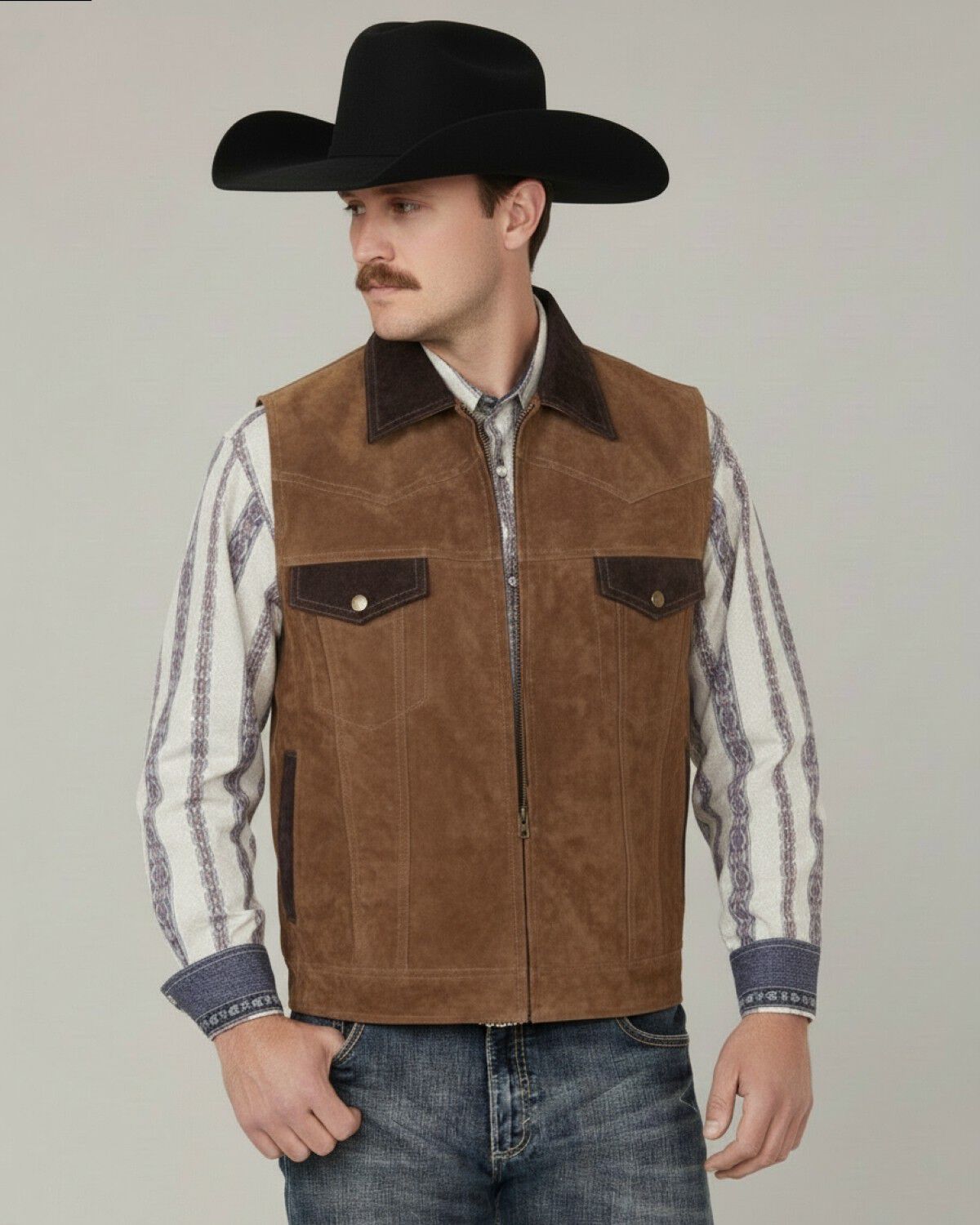 Image #1 - Scully Men's Two Tone Concealed Carry Suede Vest, Coffee, hi-res