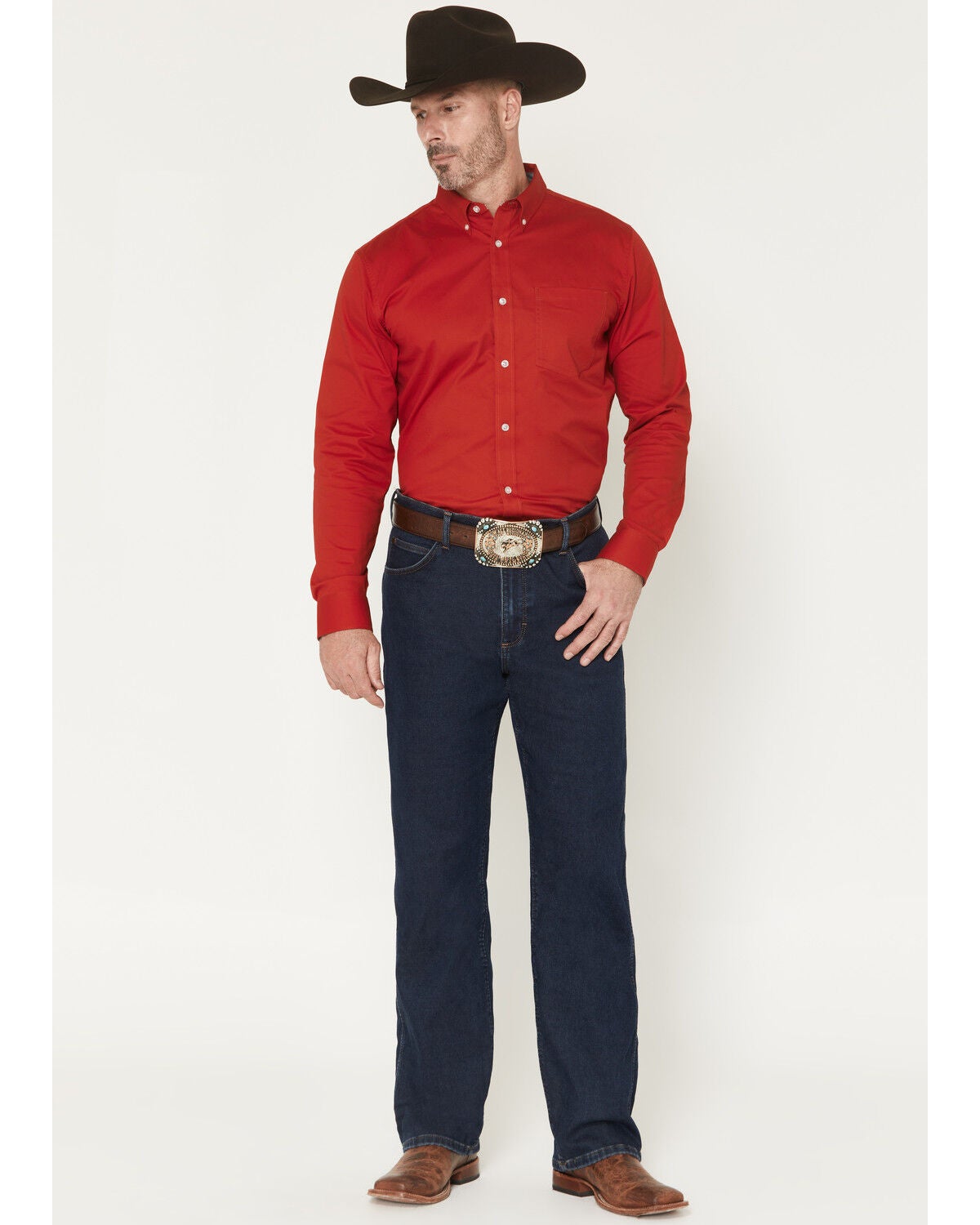 Image #1 - Wrangler Men's 14MWZ Cowboy Cut&reg; Dark Wash Flannel Lined Straight Stretch Denim Jeans, Dark Wash, hi-res