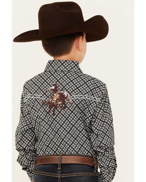 Image #4 - Cowboy Hardware Boys' Wild Gem Geo Print Long Sleeve Snap Western Shirt , Black, hi-res