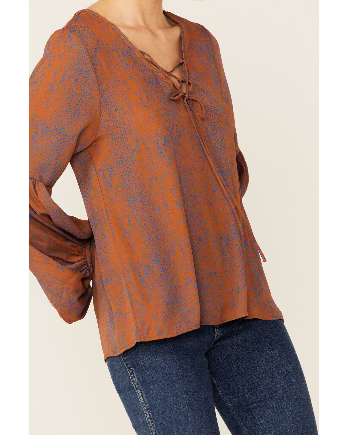 Image #2 - Saints & Hearts Snake Print Tie Front Blouse, Rust Copper, hi-res