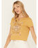 Image #2 - Wild Crow Women's Wild Birds Grommet Short Sleeve Graphic Tee, Mustard, hi-res