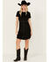 Image #1 - Panhandle Women's Faux Suede Studded Short Sleeve Mini Dress , Black, hi-res