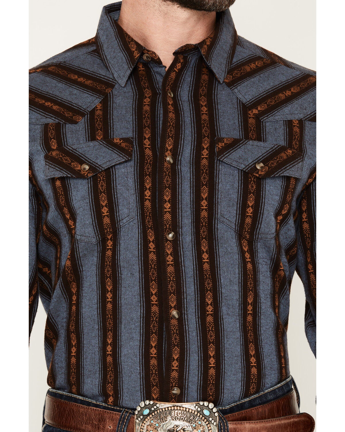 Image #3 - Cody James Men's Desert Creek Striped Long Sleeve Snap Flannel Shirt, Blue, hi-res