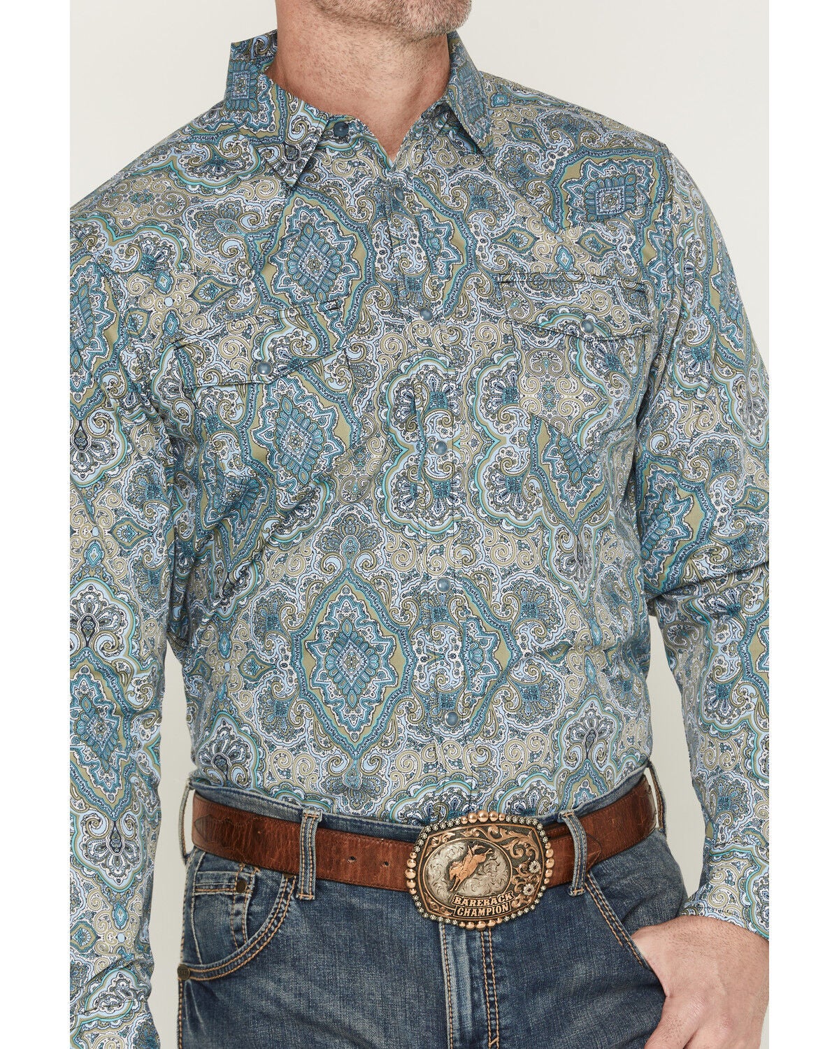 Image #3 - Gibson Trading Co Men's Throwback Paisley Print Long Sleeve Western Shirt, Multi, hi-res