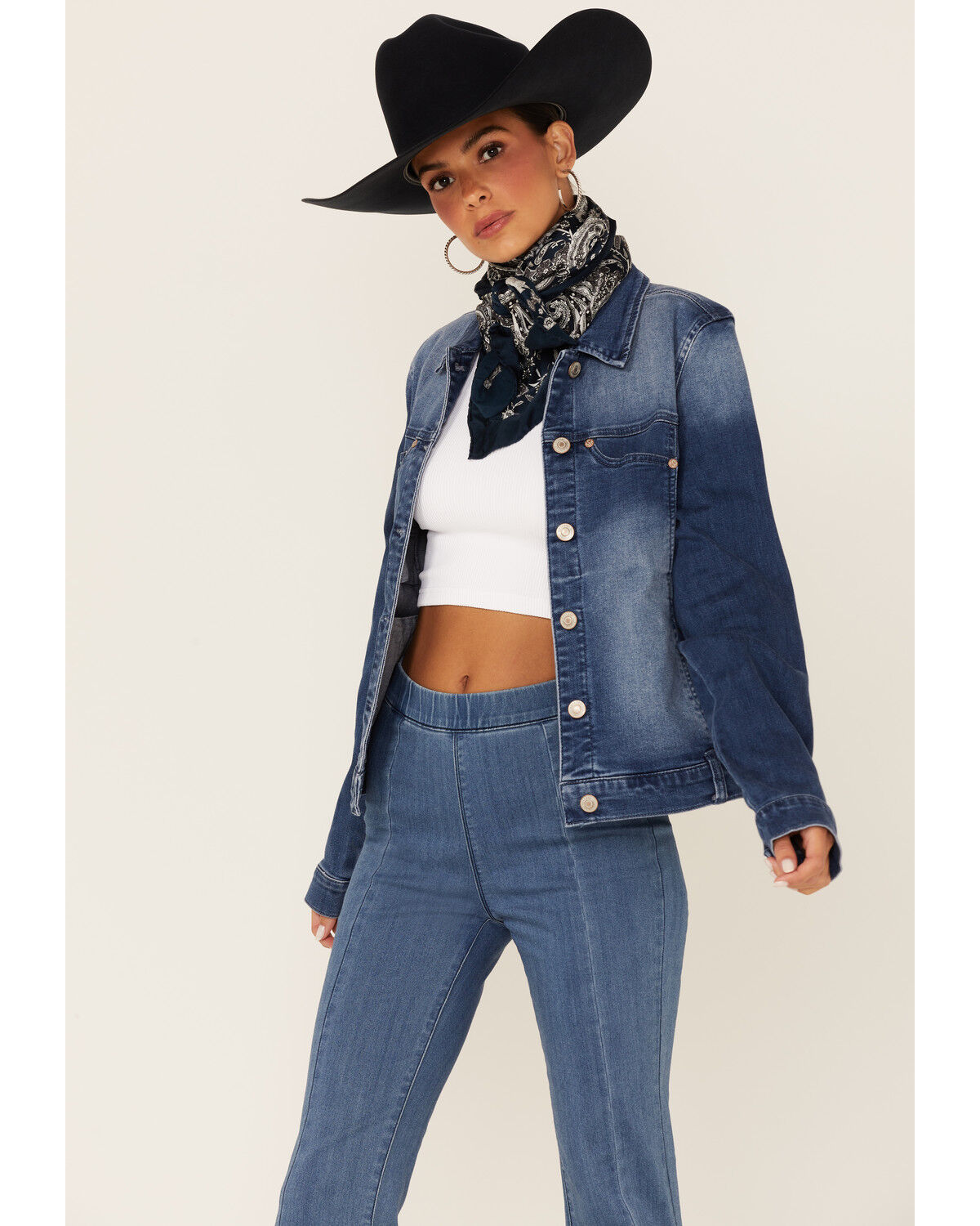 Image #1 - Shyanne Women's Henderson Medium Wash Button Down Denim Jacket, Medium Blue, hi-res