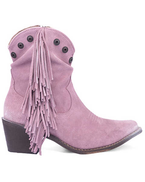 Image #2 - Circle G Women's Studded Suede Fringe Ankle Boots - Round Toe , Light Purple, hi-res