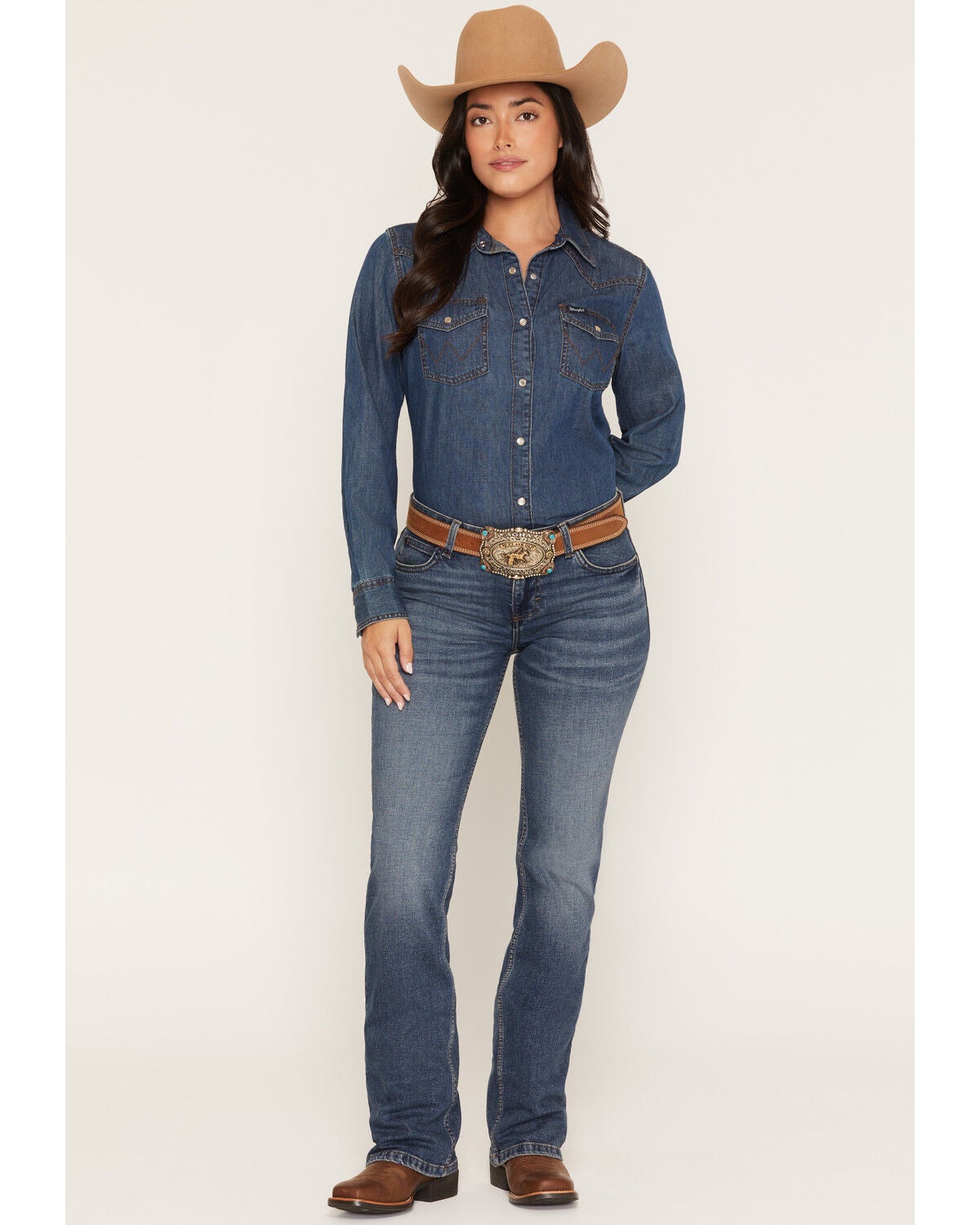 Wrangler Women's Medium Wash Mid Rise Mae Bootcut Stretch Denim Jeans, Medium Wash, hi-res